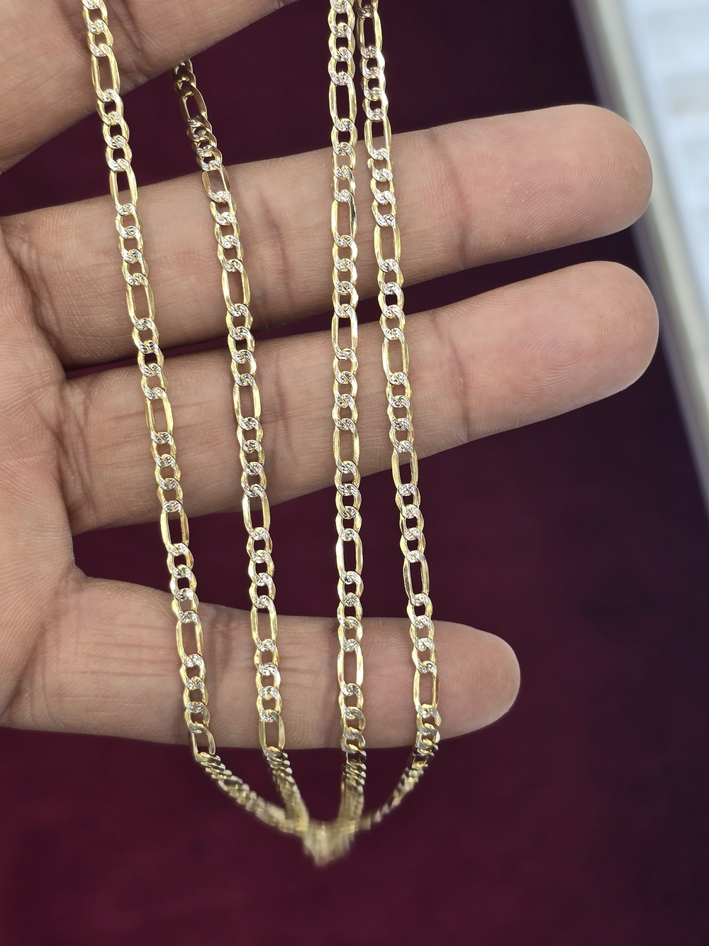 10kt Real Gold Figaro Diamond cut Chain 3 Mm 20 Inch